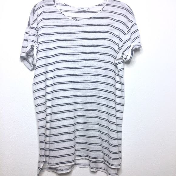 Vince Linen Striped Crewneck Tee Size Small - Picture 1 of 5